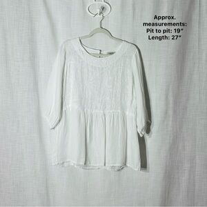 Alessia Pacini White Linen‎ Embroidered Popover Peasant Tunic Blouse M